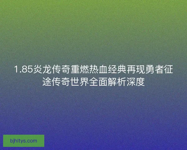 1.85炎龙传奇重燃热血经典再现勇者征途传奇世界全面解析深度